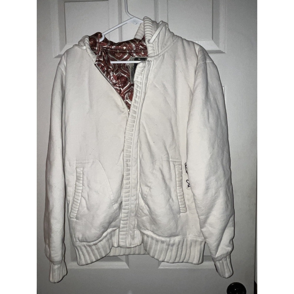 BILLABONG QUILTED HOODIE womens SIZE SMALL Full Zip Cream Paisley Lining